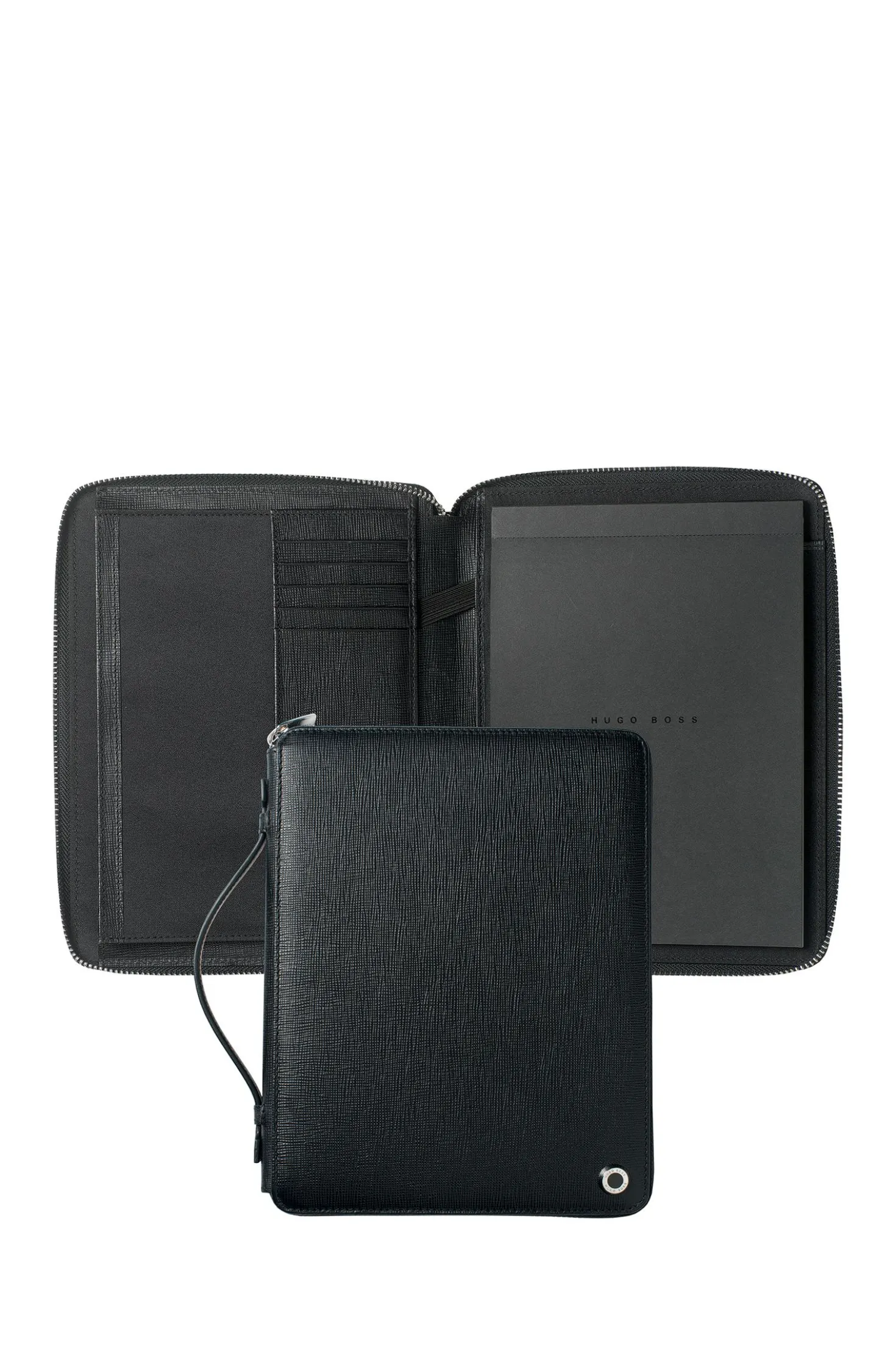 A5 conference folder in black textured leather