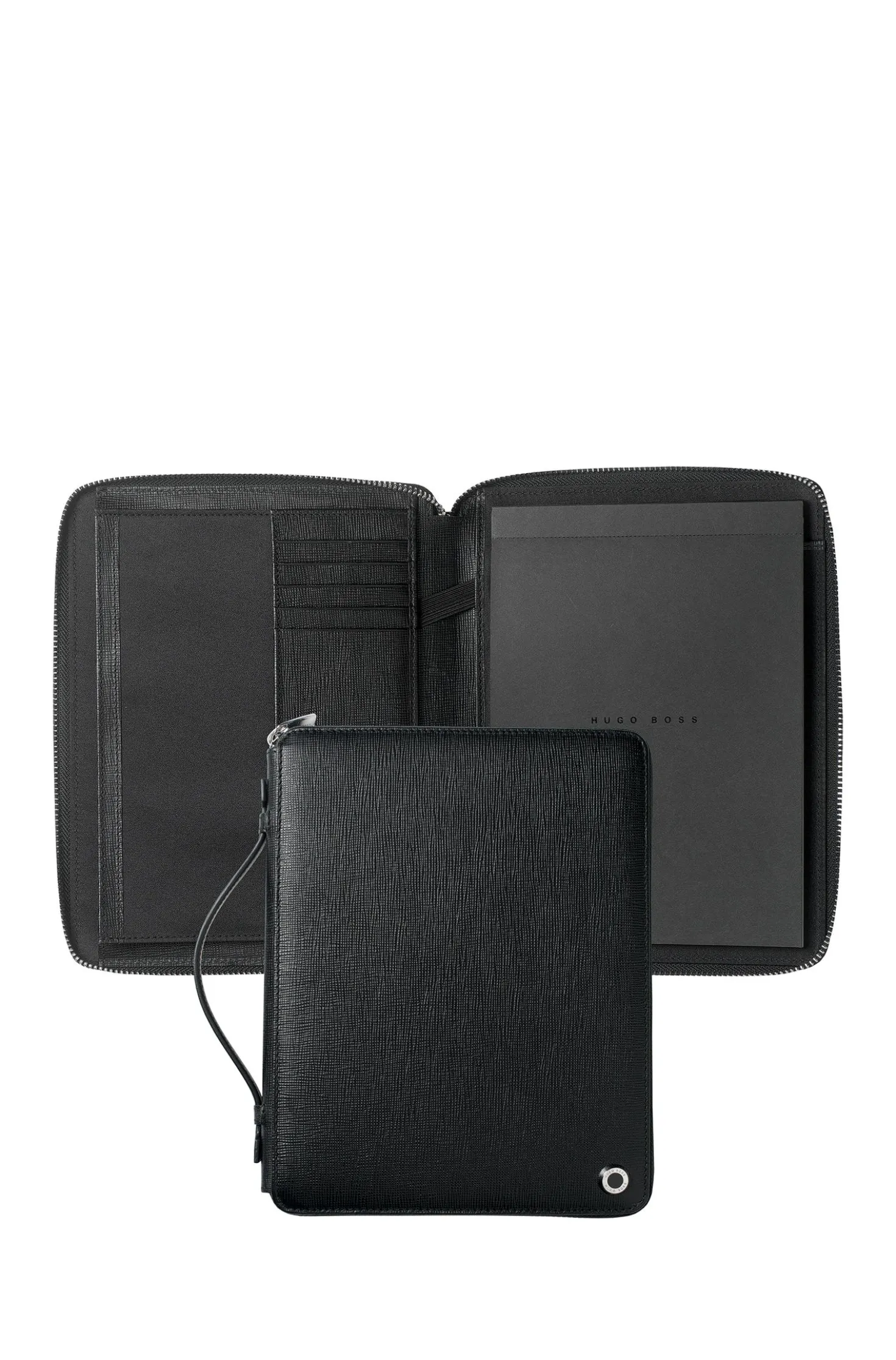 A5 conference folder in black textured leather
