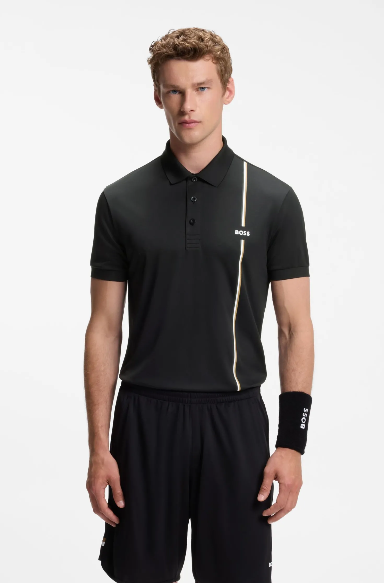 Active quick-dry polo shirt with signature stripe