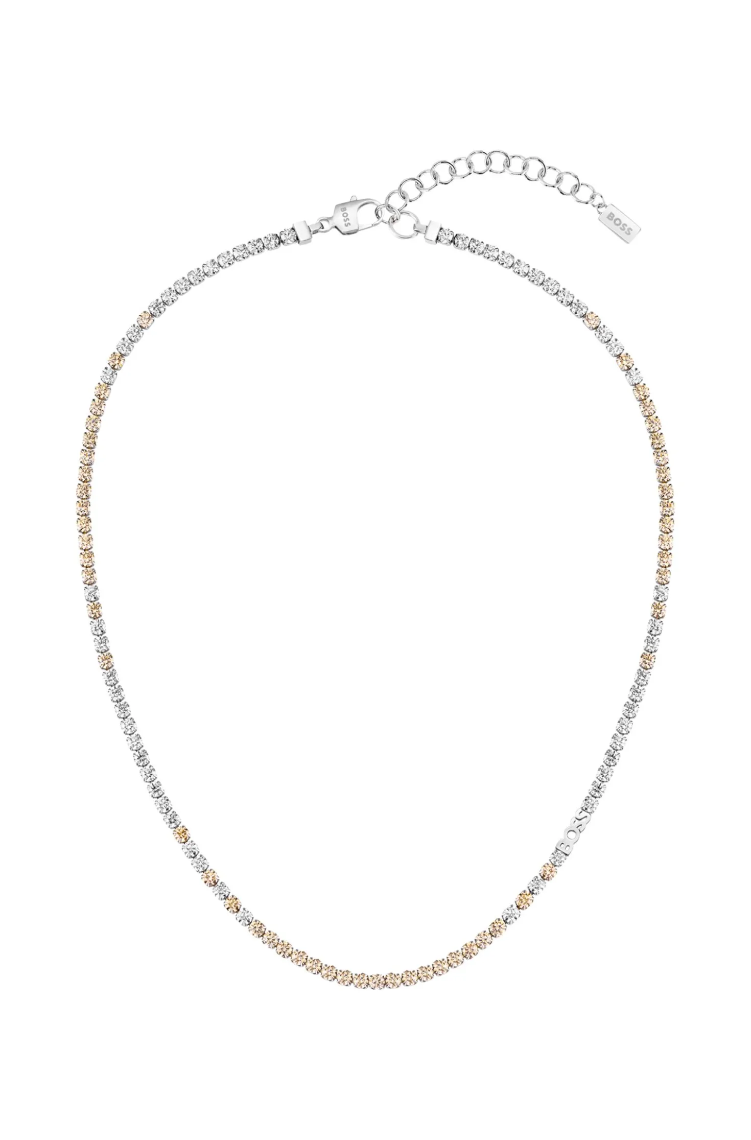 Adjustable necklace with clear and champagne-coloured crystals