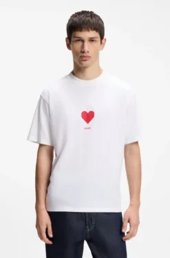 All-gender Cotton-jersey T-shirt with origami-heart prints
