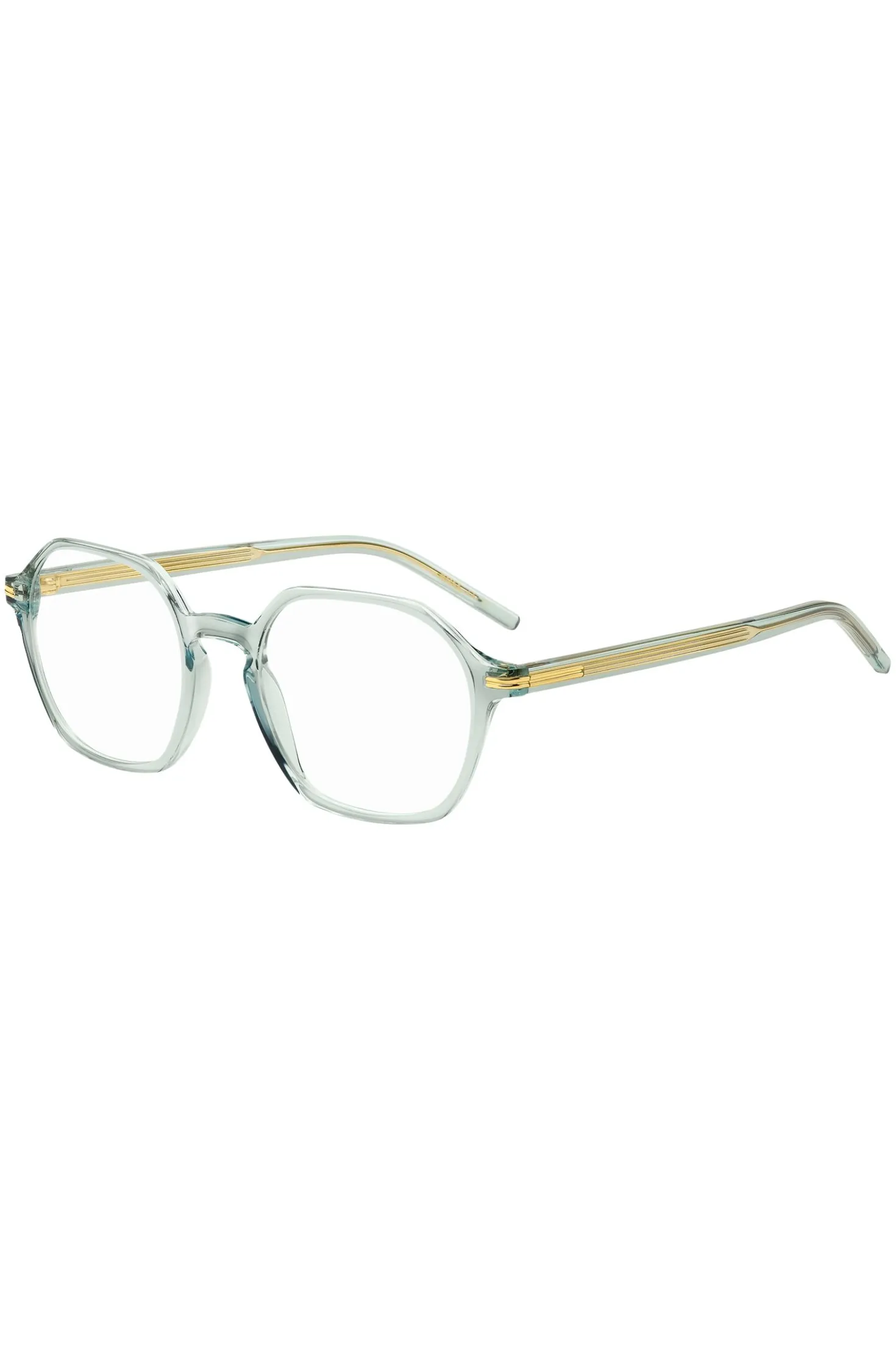 Aqua-acetate optical frames with gold-tone temples