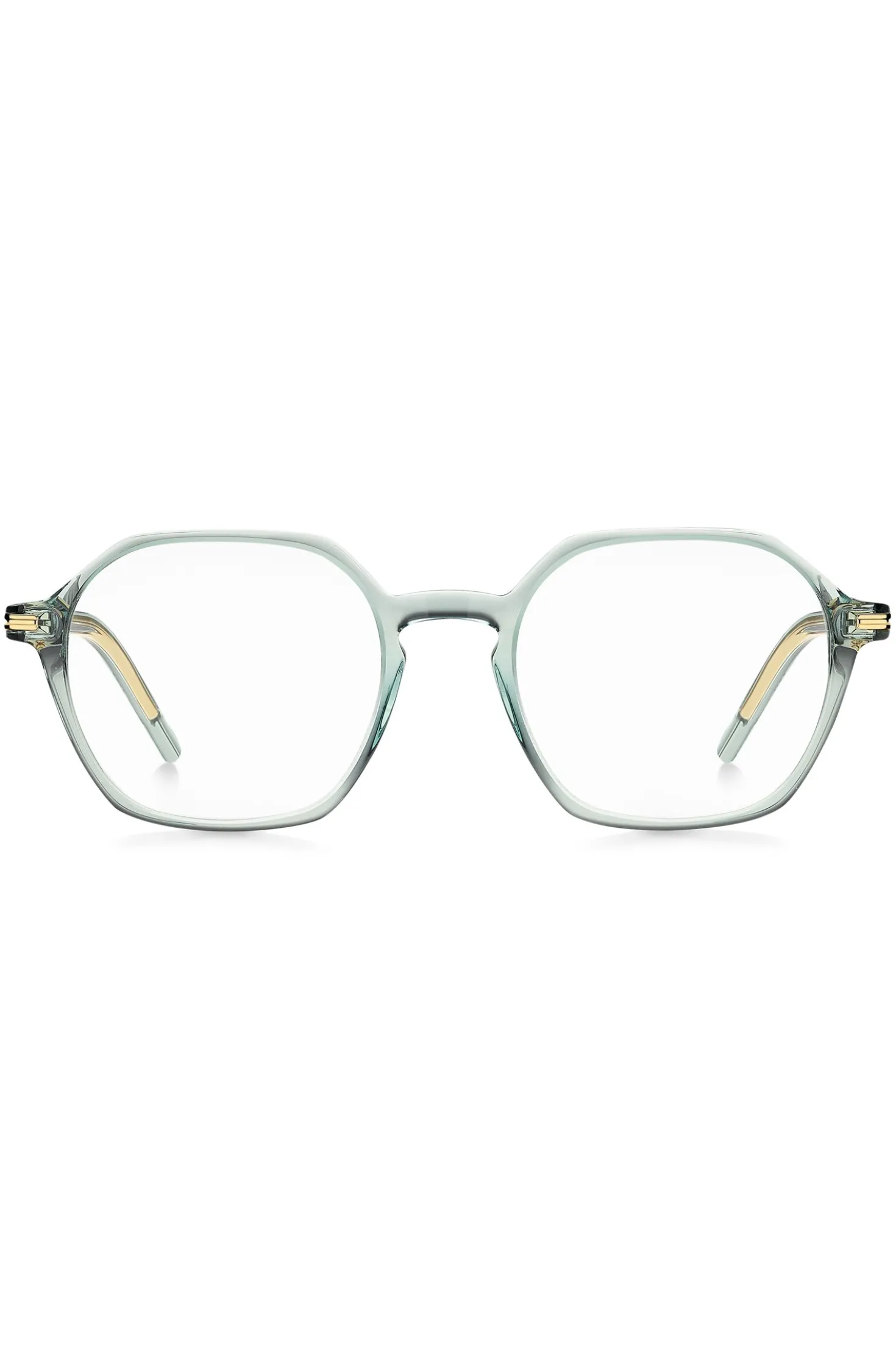 Aqua-acetate optical frames with gold-tone temples
