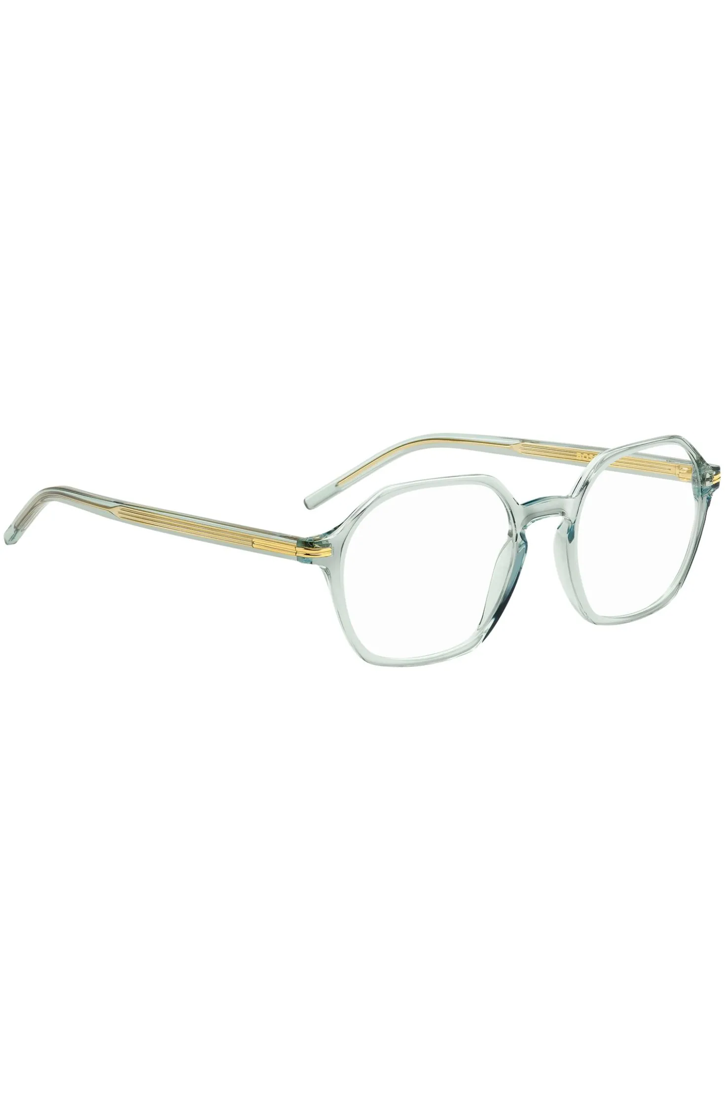 Aqua-acetate optical frames with gold-tone temples