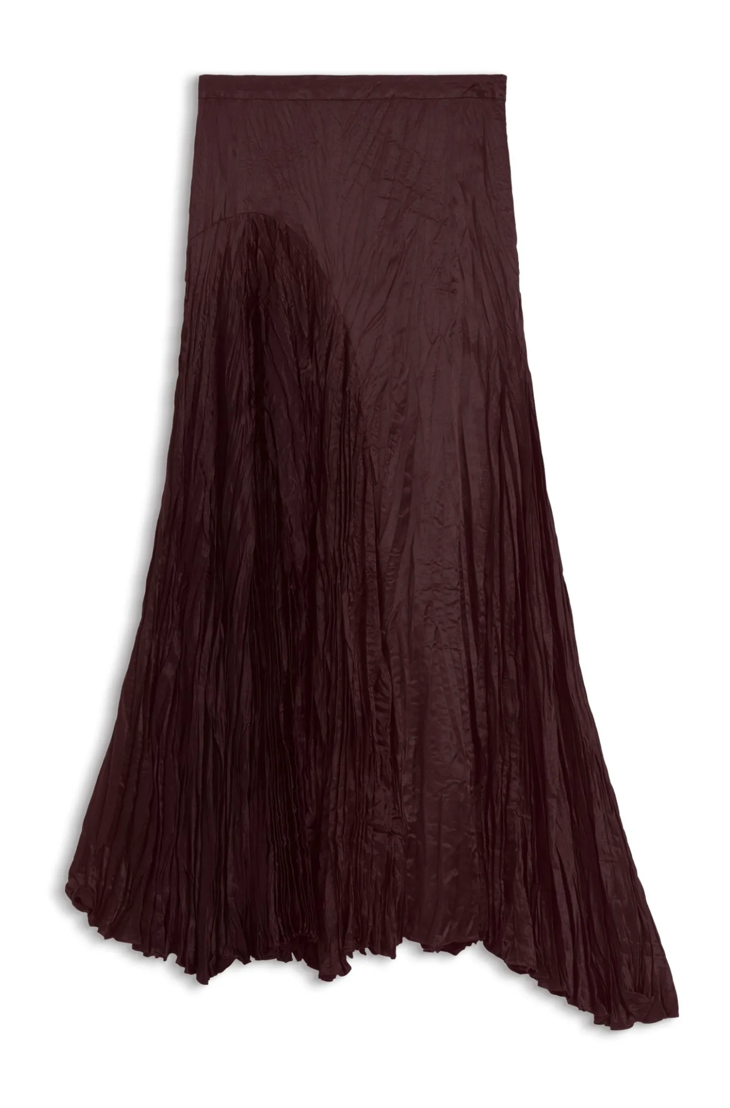 Asymmetric maxi skirt in satin with crinkle texture