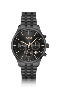 AVERY Black-plated chronograph watch with multi-link bracelet