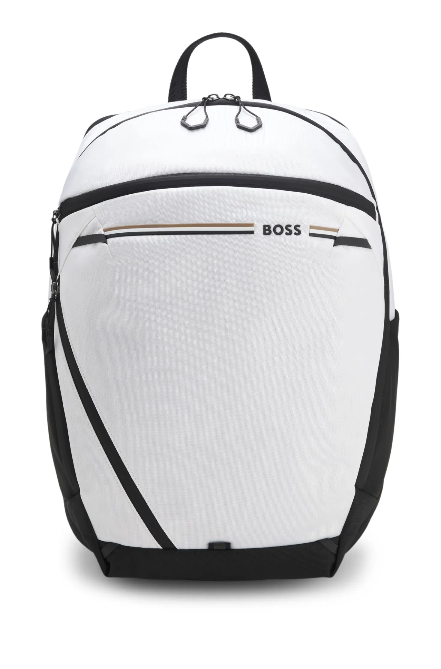 Backpack in structured fabric with logo and signature stripe