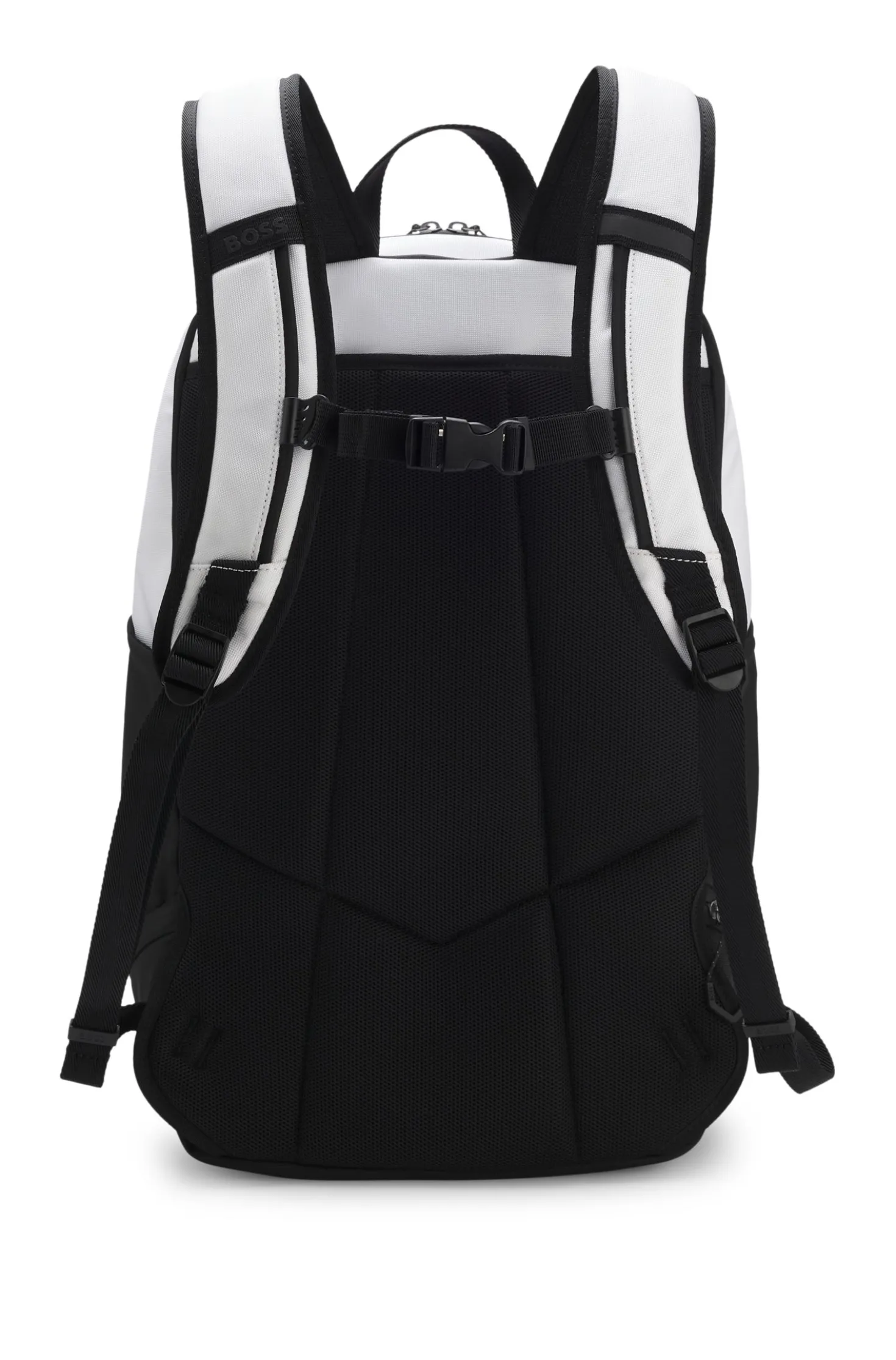 Backpack in structured fabric with logo and signature stripe