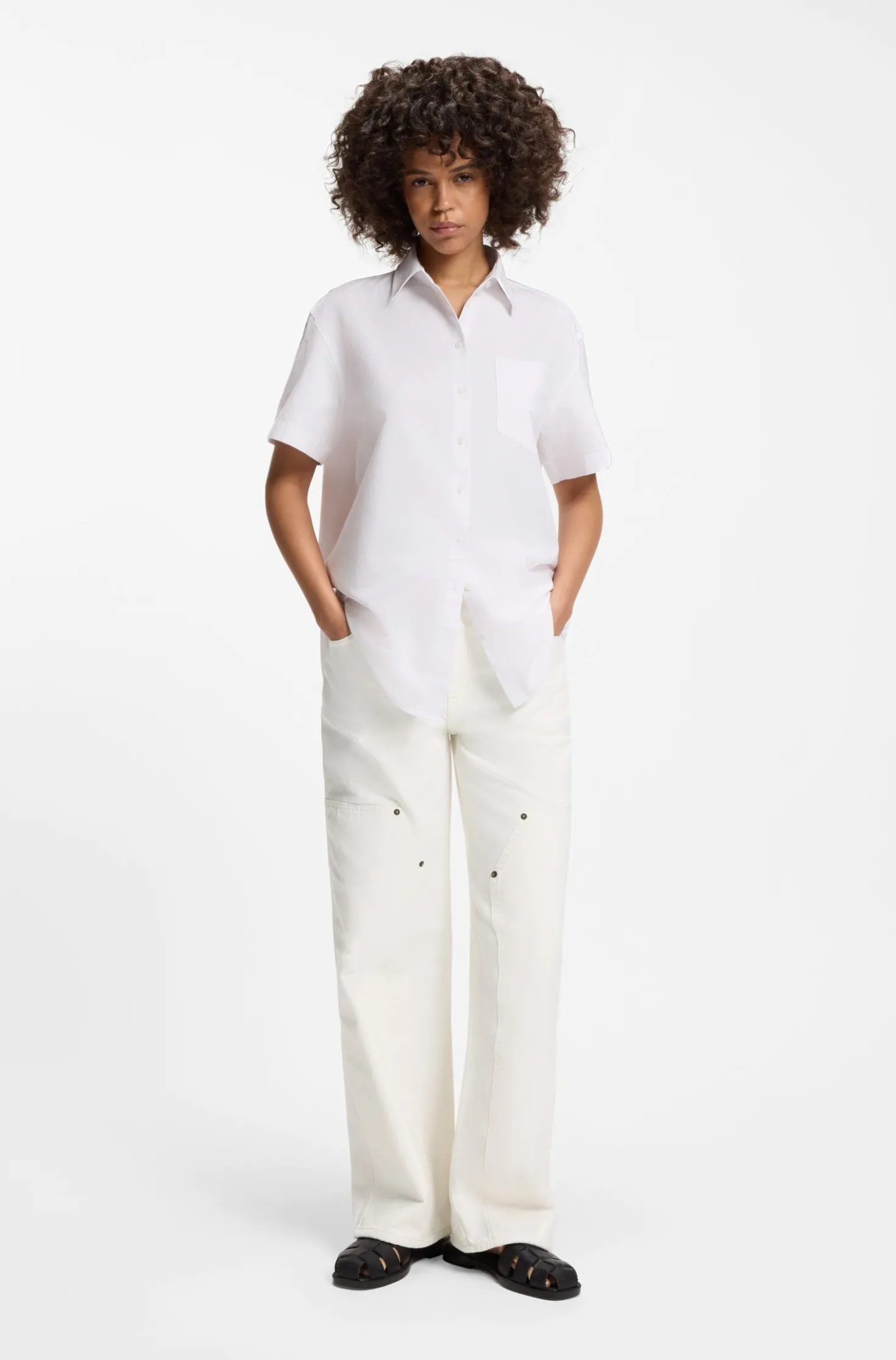 Baggy-fit jeans in ecru rigid denim