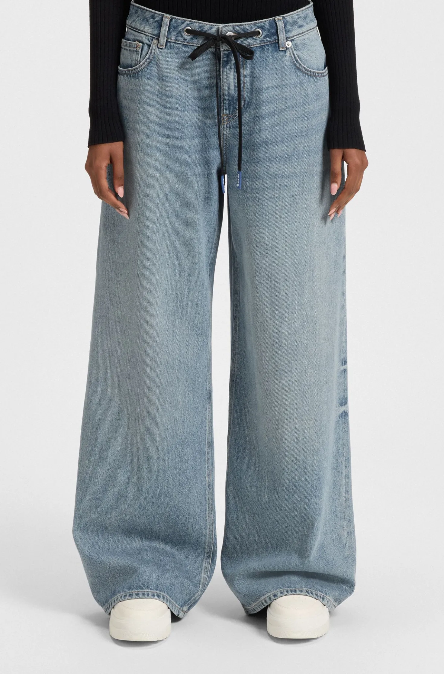 Baggy-fit jeans with drawcord and Happy HUGO logo