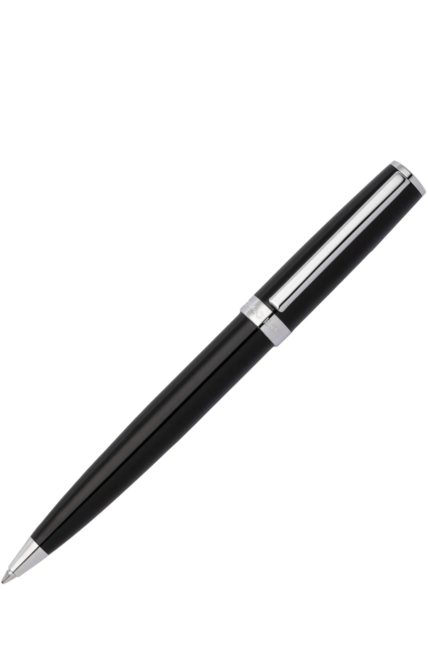 Ballpoint pen in glossy-black lacquer with logo ring
