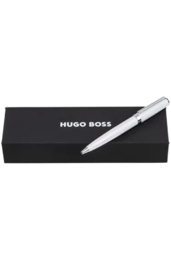Ballpoint pen in glossy-white lacquer with logo ring