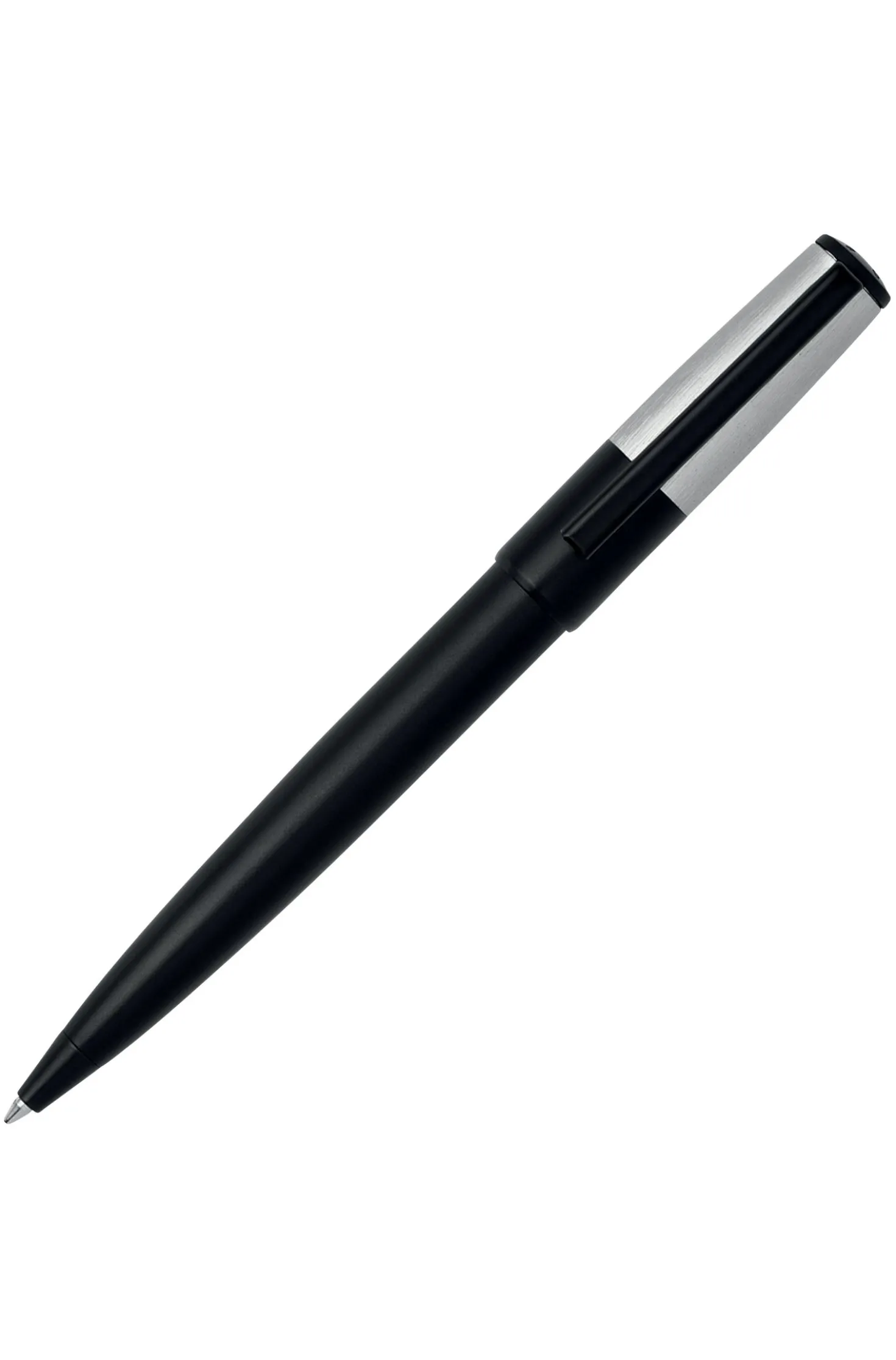 Ballpoint pen with brushed black and chrome effects