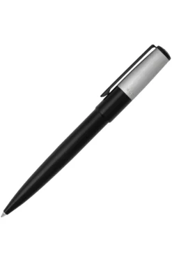 Ballpoint pen with brushed black and chrome effects