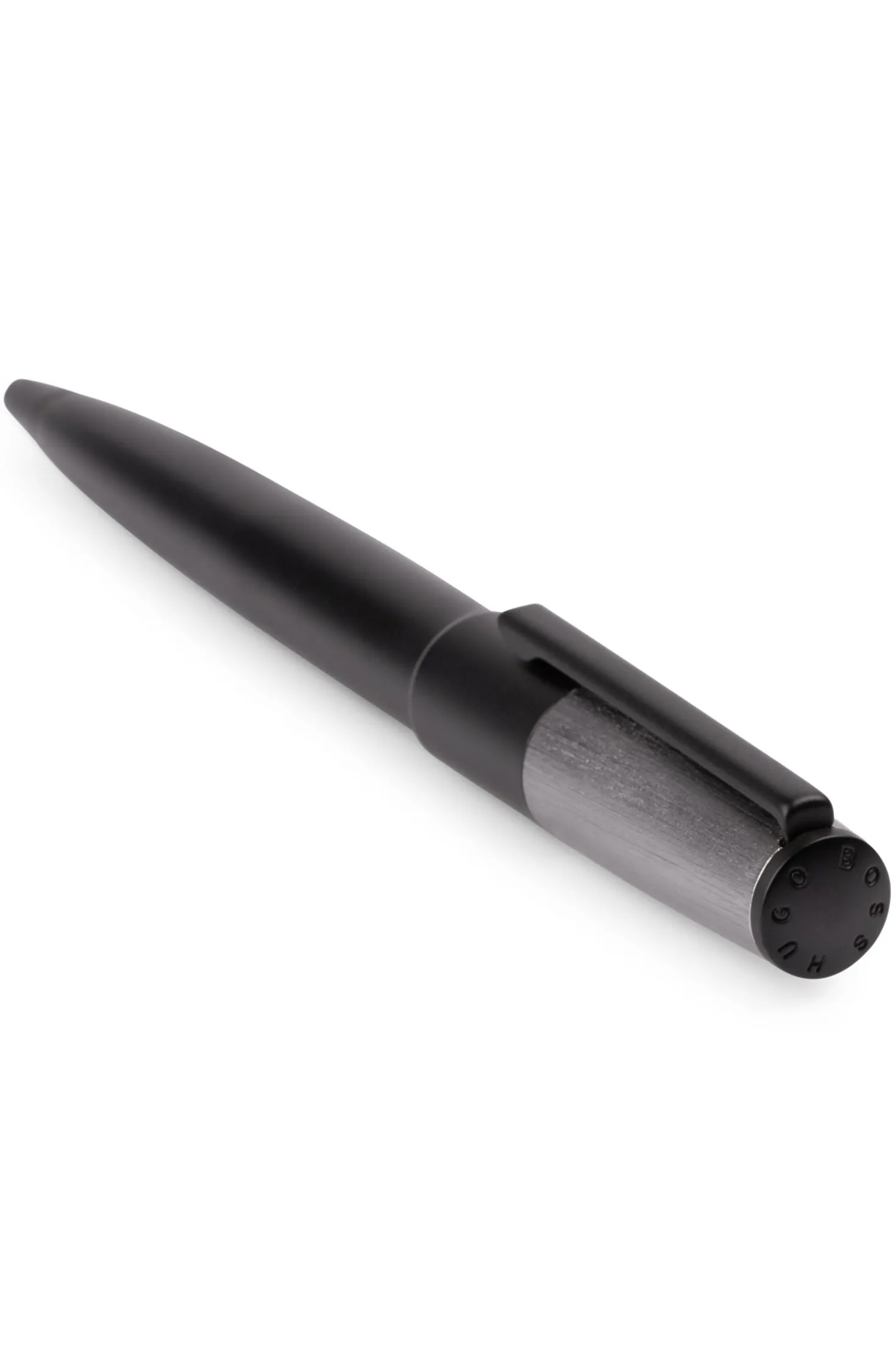 Ballpoint pen with brushed black and chrome effects