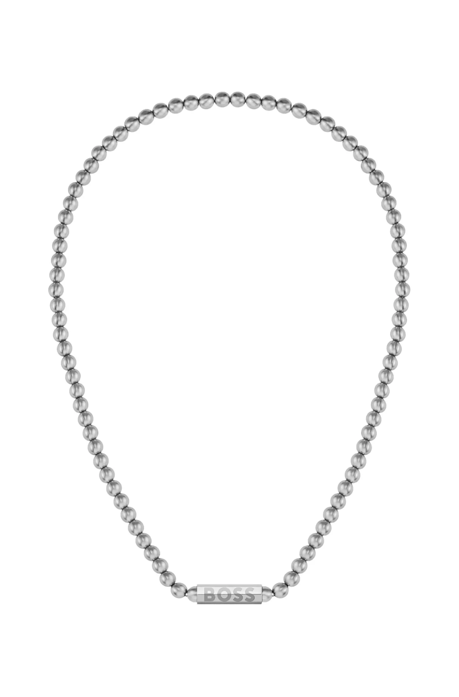 Beaded necklace in brushed stainless steel with octagonal closure