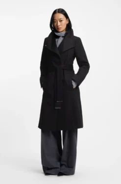 Belted formal coat in virgin wool and cashmere