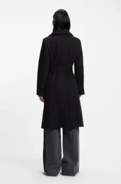 Belted formal coat in virgin wool and cashmere