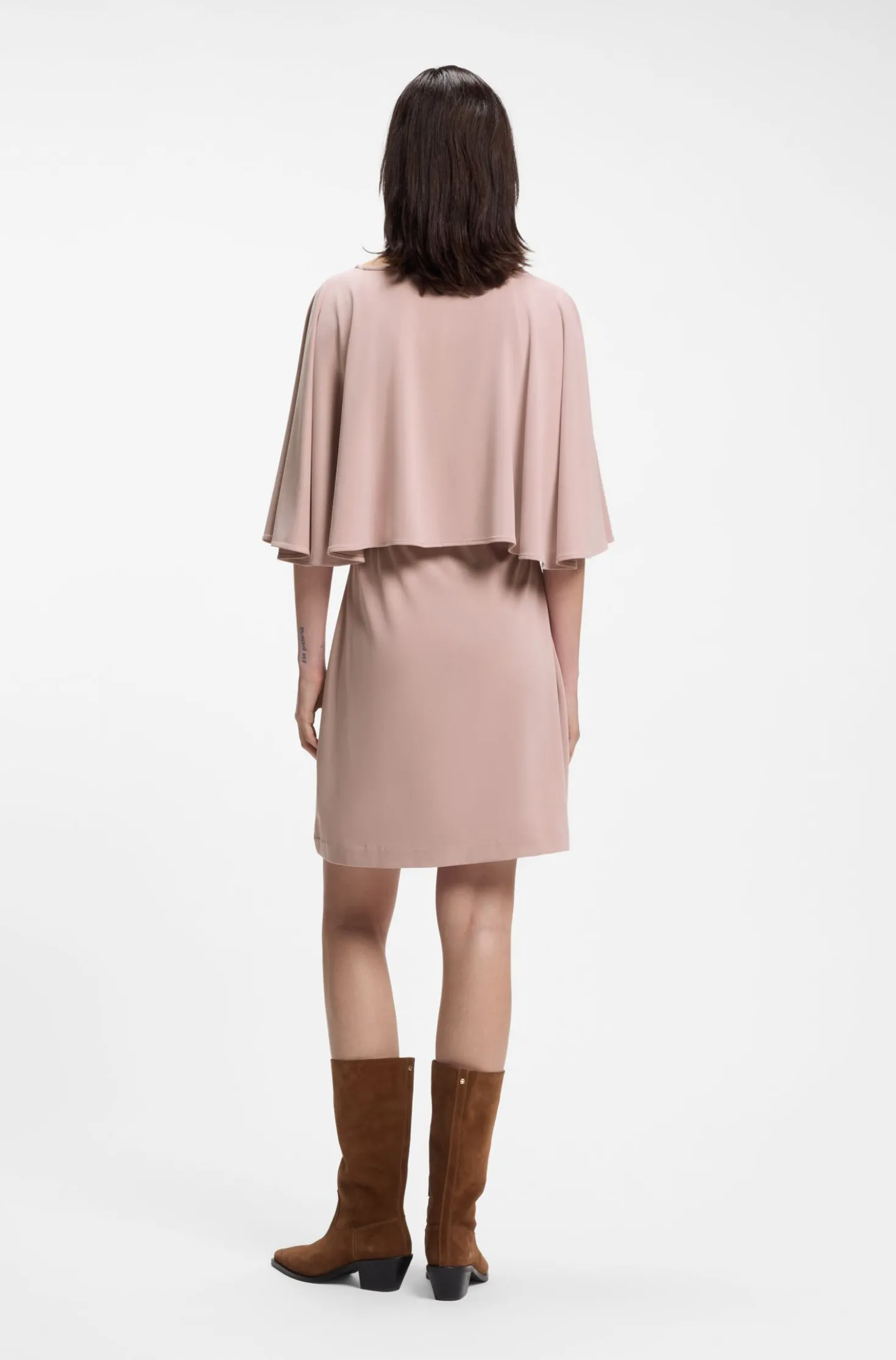 Belted jersey dress with cape-style detail