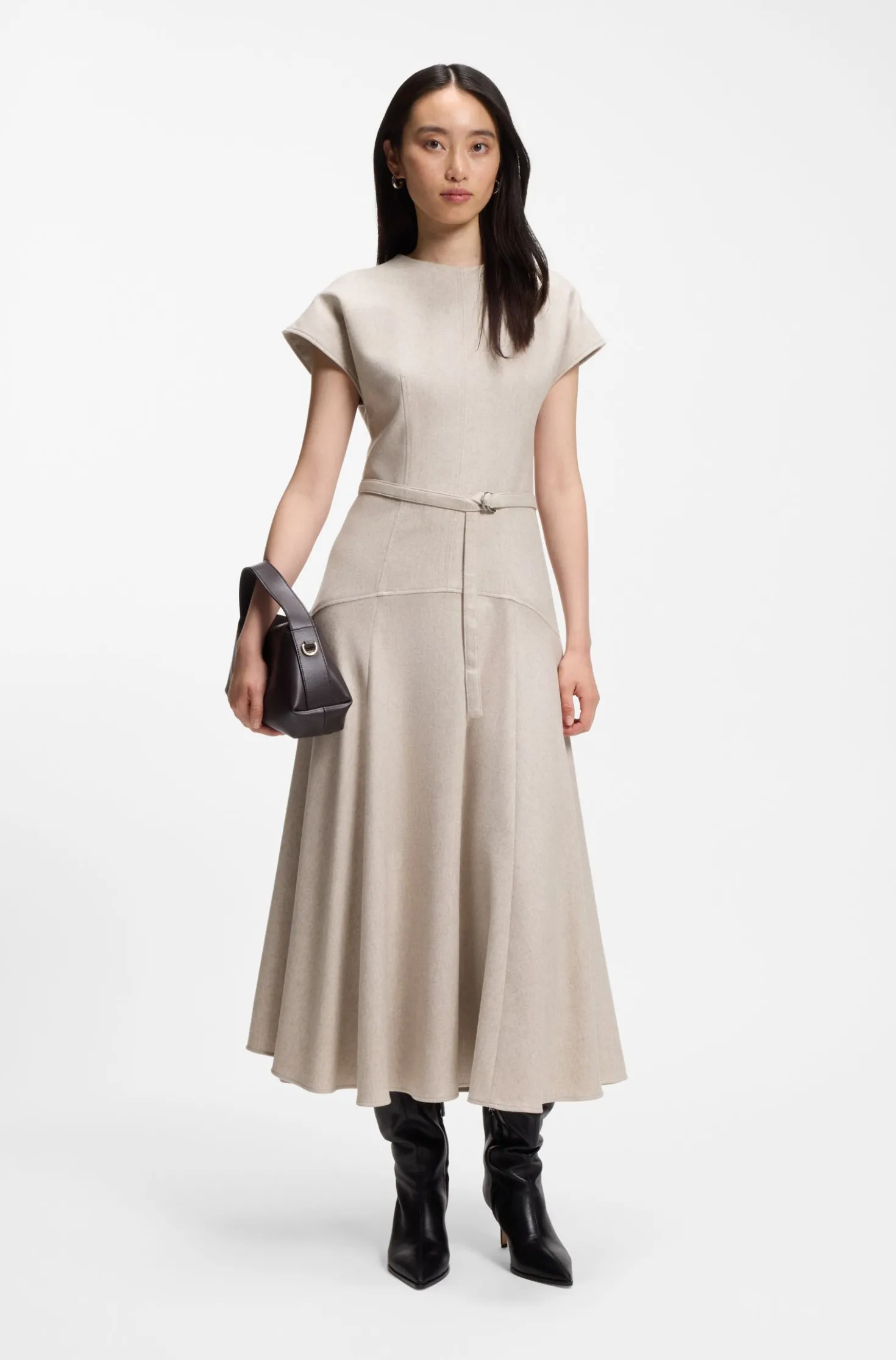 Belted maxi dress in melange flannel