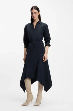 Belted shirt dress in cotton poplin