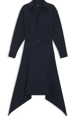 Belted shirt dress in cotton poplin