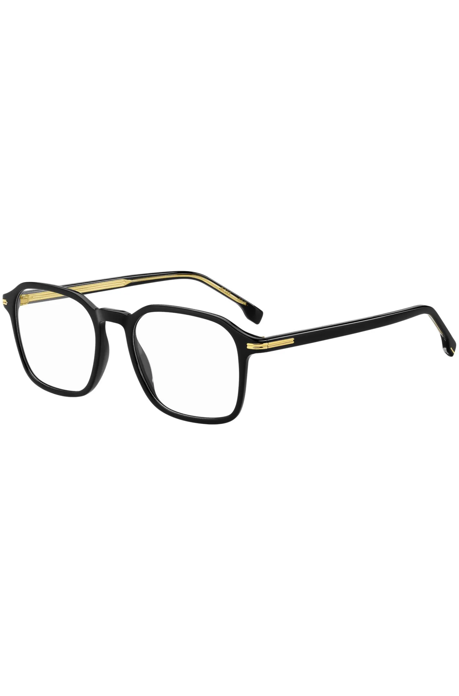 Black-acetate optical frames with gold-tone details