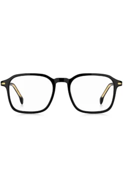 Black-acetate optical frames with gold-tone details