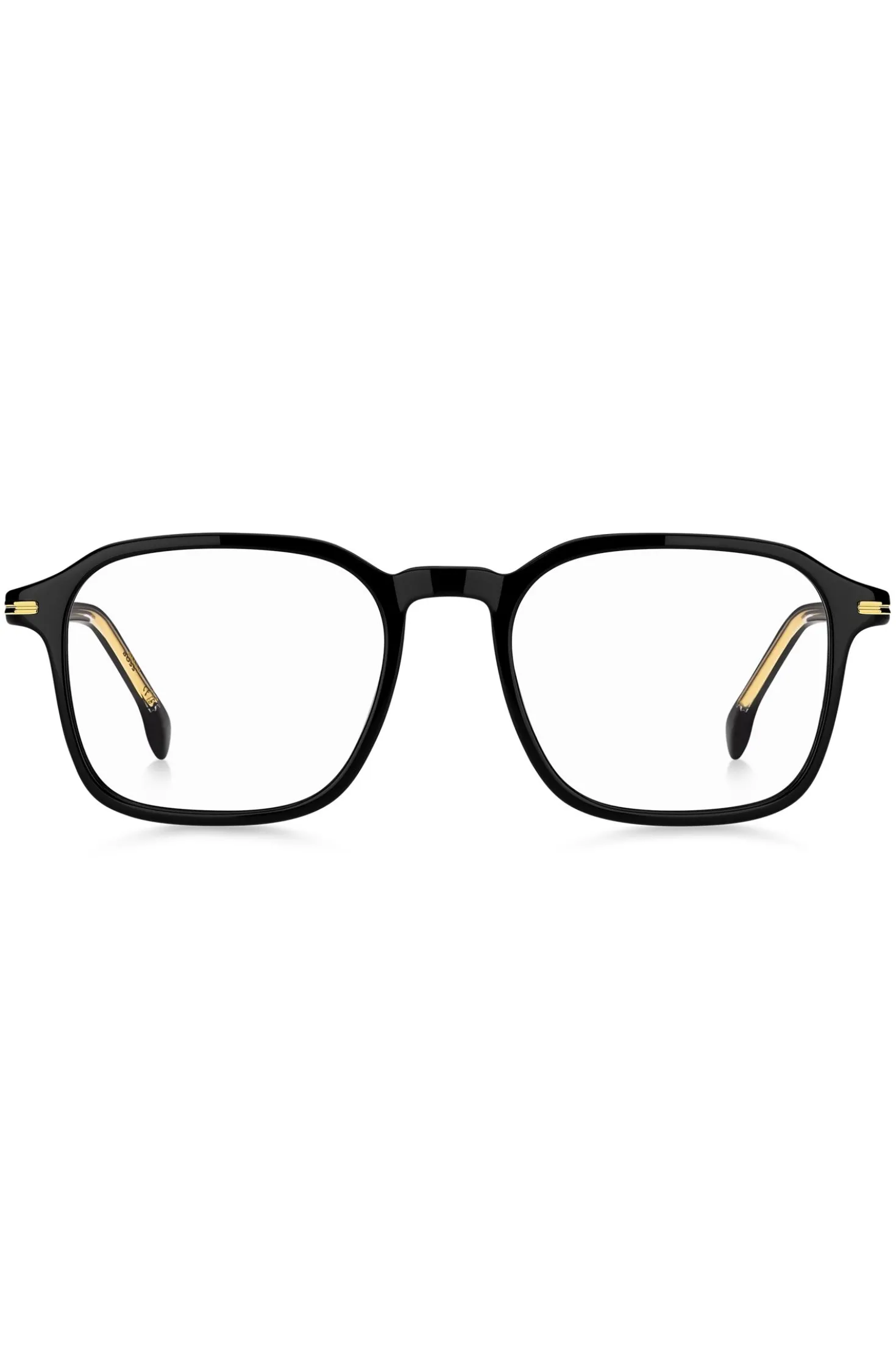 Black-acetate optical frames with gold-tone details