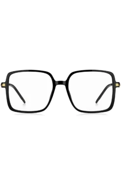 Black-acetate optical frames with gold-tone temples