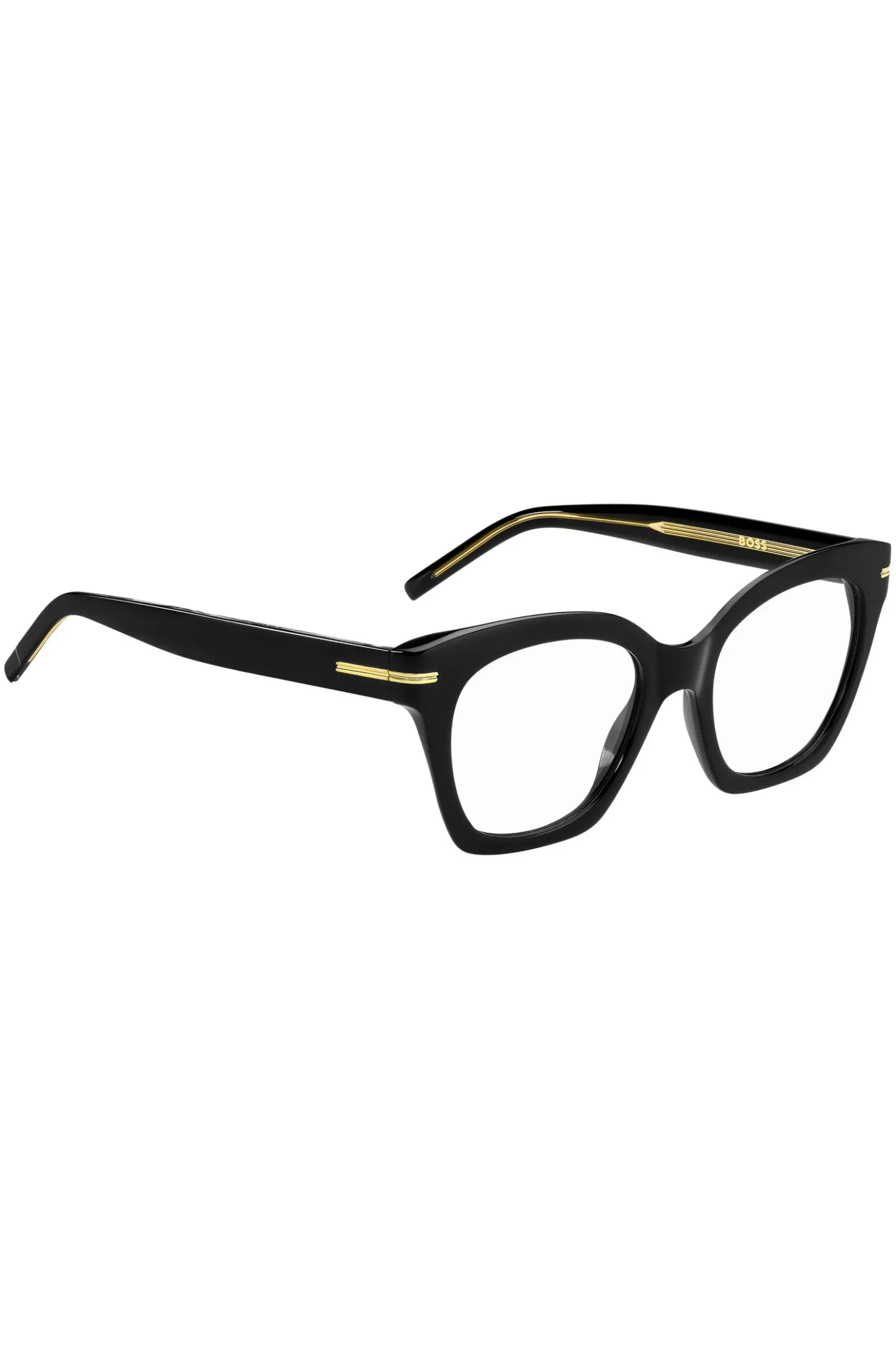 Black-acetate optical frames with gold-tone hardware
