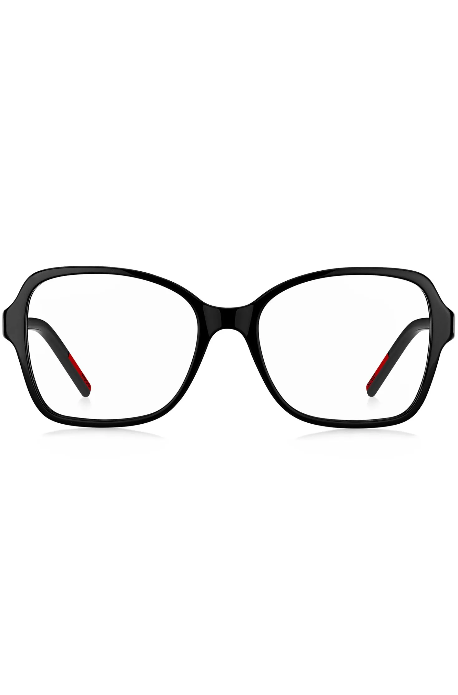 Black-acetate optical frames with branded temples