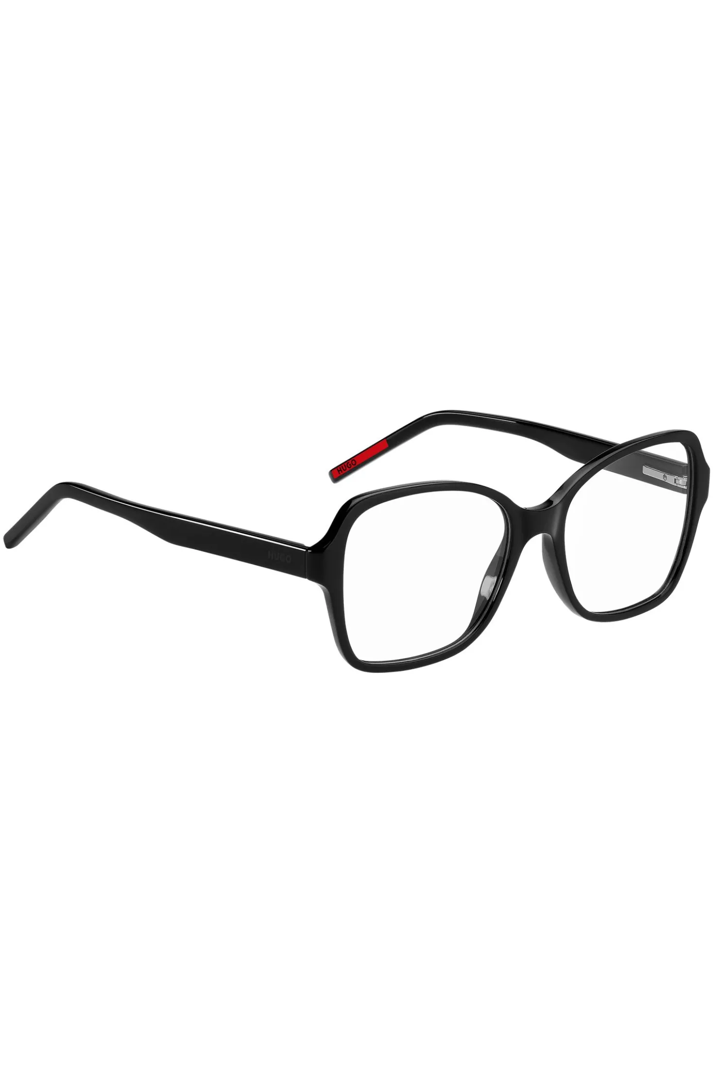 Black-acetate optical frames with branded temples