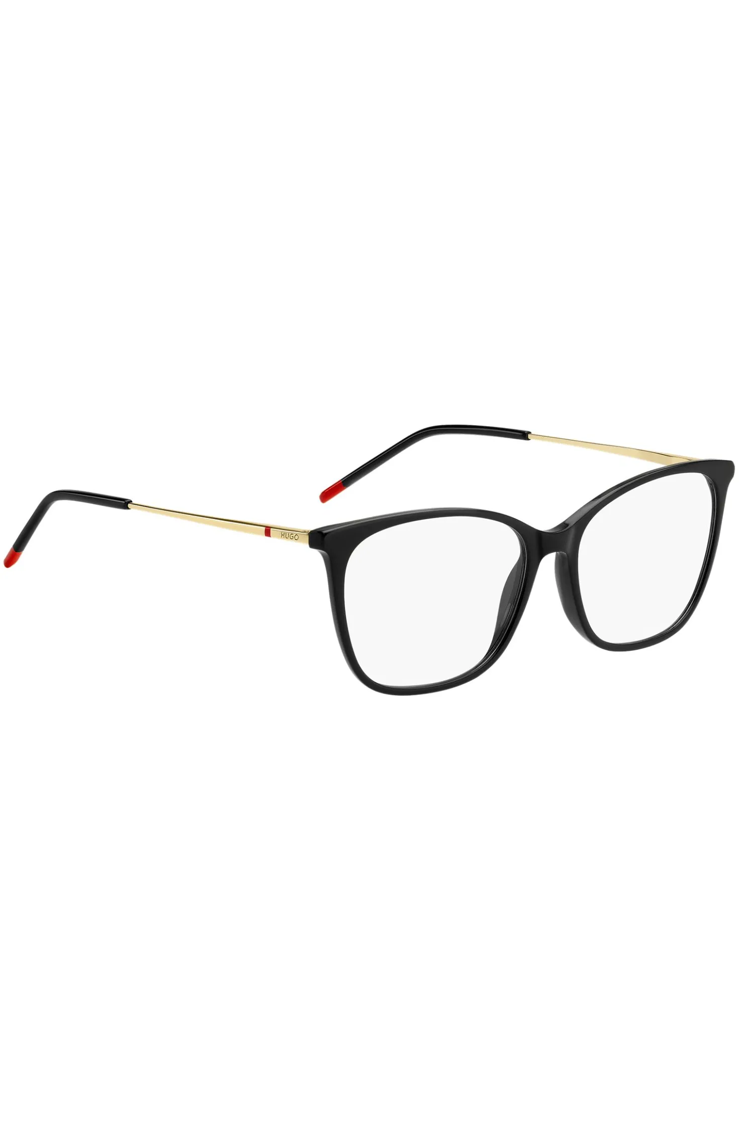 Black-acetate optical frames with gold-tone temples