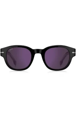 Black-acetate sunglasses with violet lenses