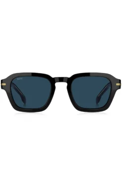 Black-acetate sunglasses with gold-tone trims