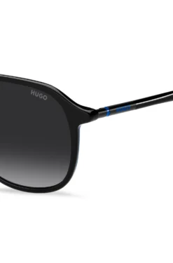 Black-acetate sunglasses with tubular metal temples