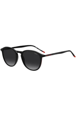 Black-acetate sunglasses with tubular metal temples