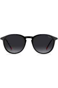 Black-acetate sunglasses with tubular metal temples