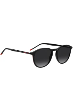 Black-acetate sunglasses with tubular metal temples