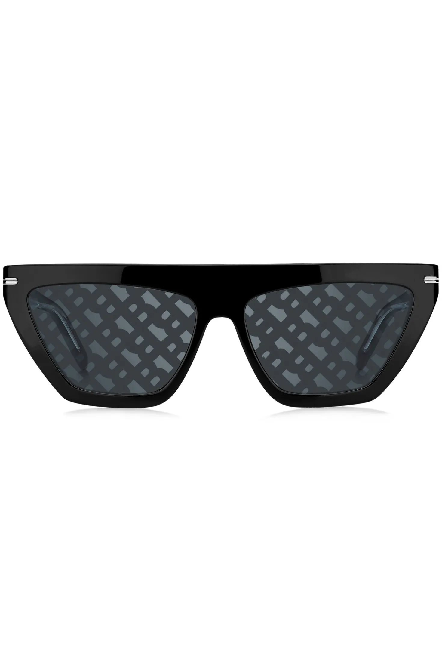 Black-acetate sunglasses with monogram-patterned lenses