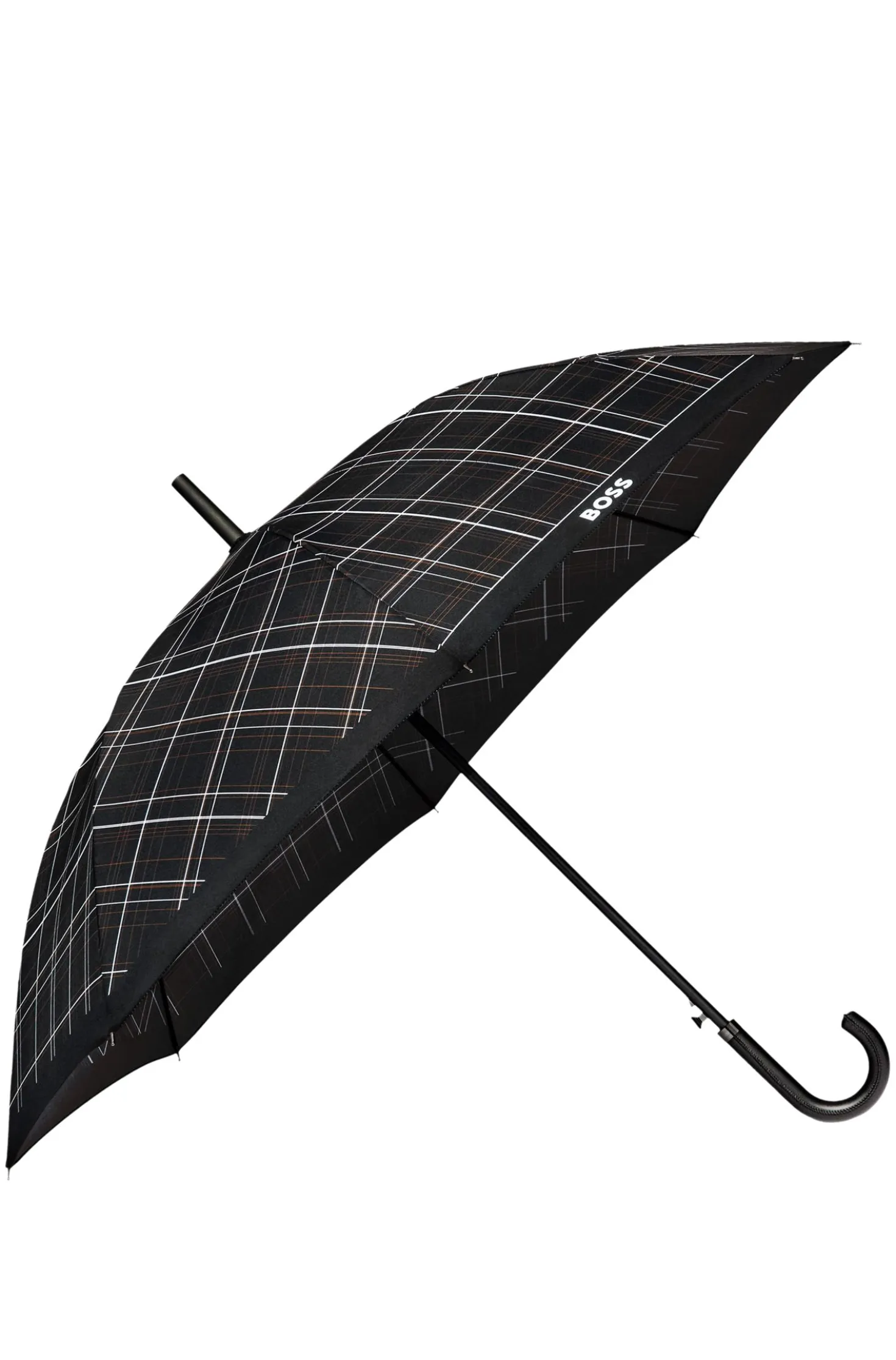 Black checked city umbrella with faux-leather handle