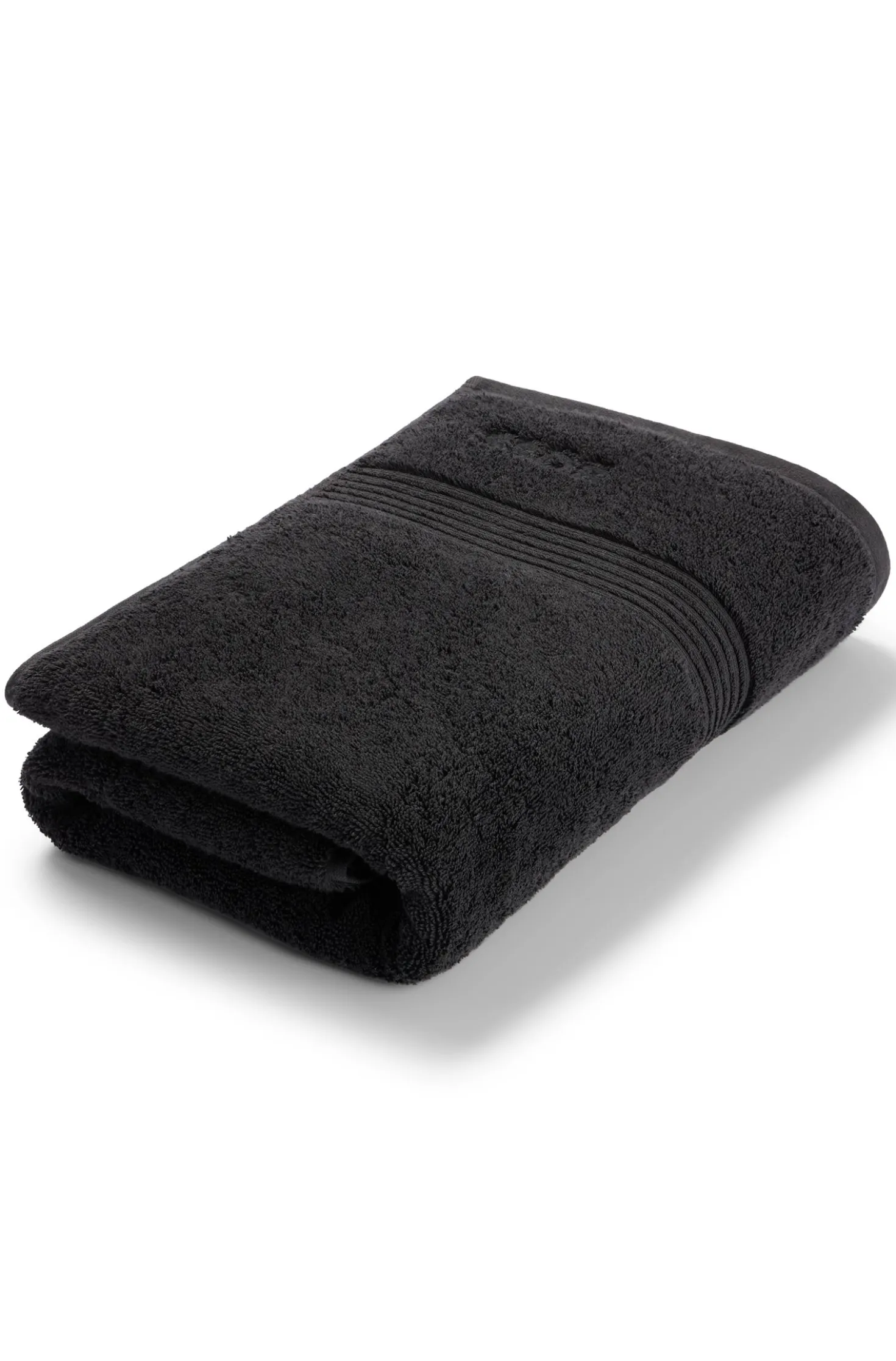 Black cotton bath towel with embroidered logo