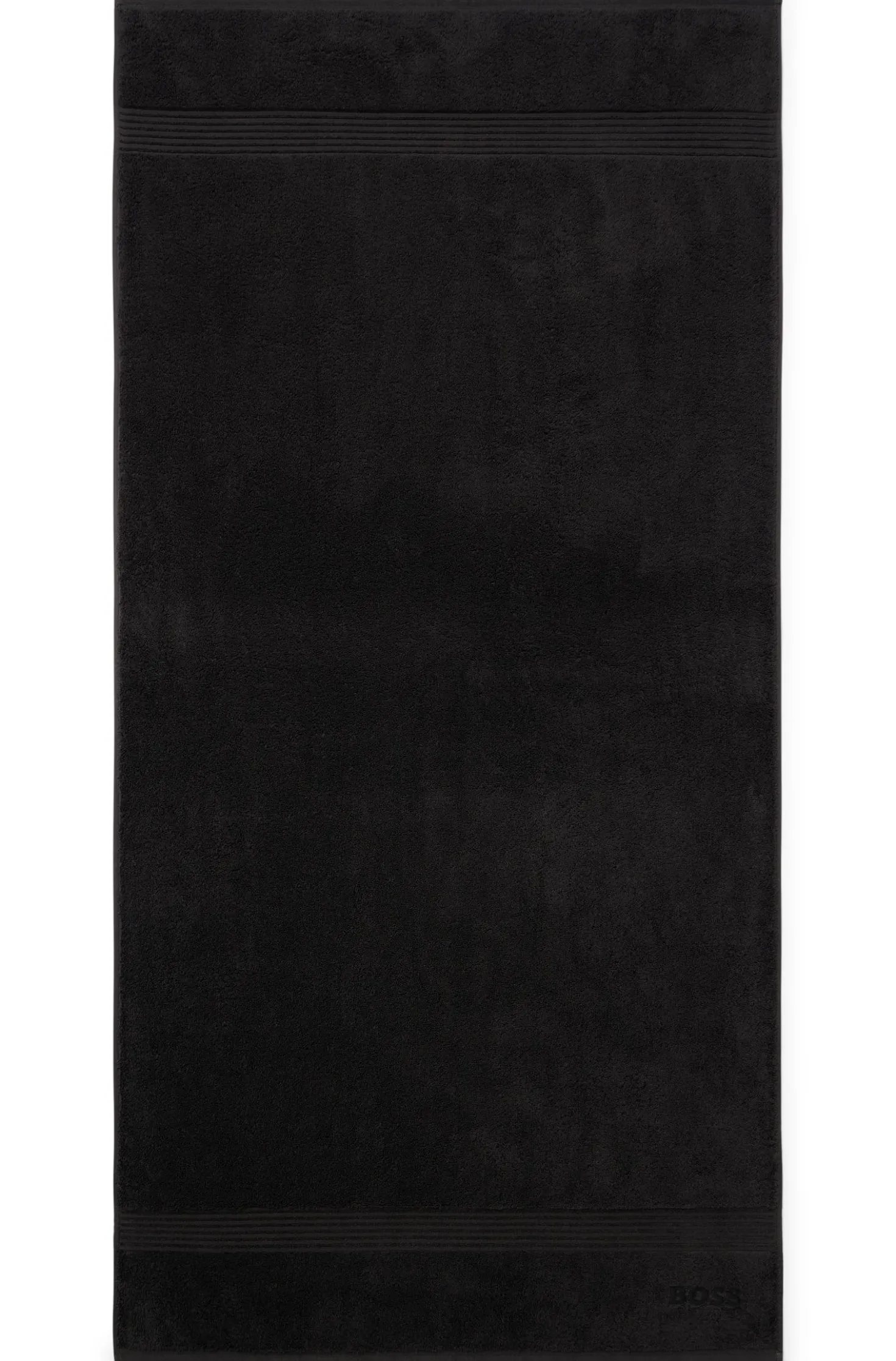 Black cotton bath towel with embroidered logo