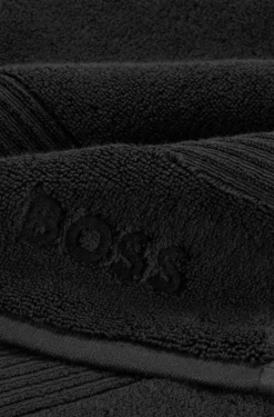 Black cotton hand towel with embroidered logo