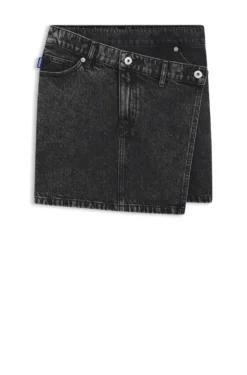 Black-denim skirt with asymmetric waistband