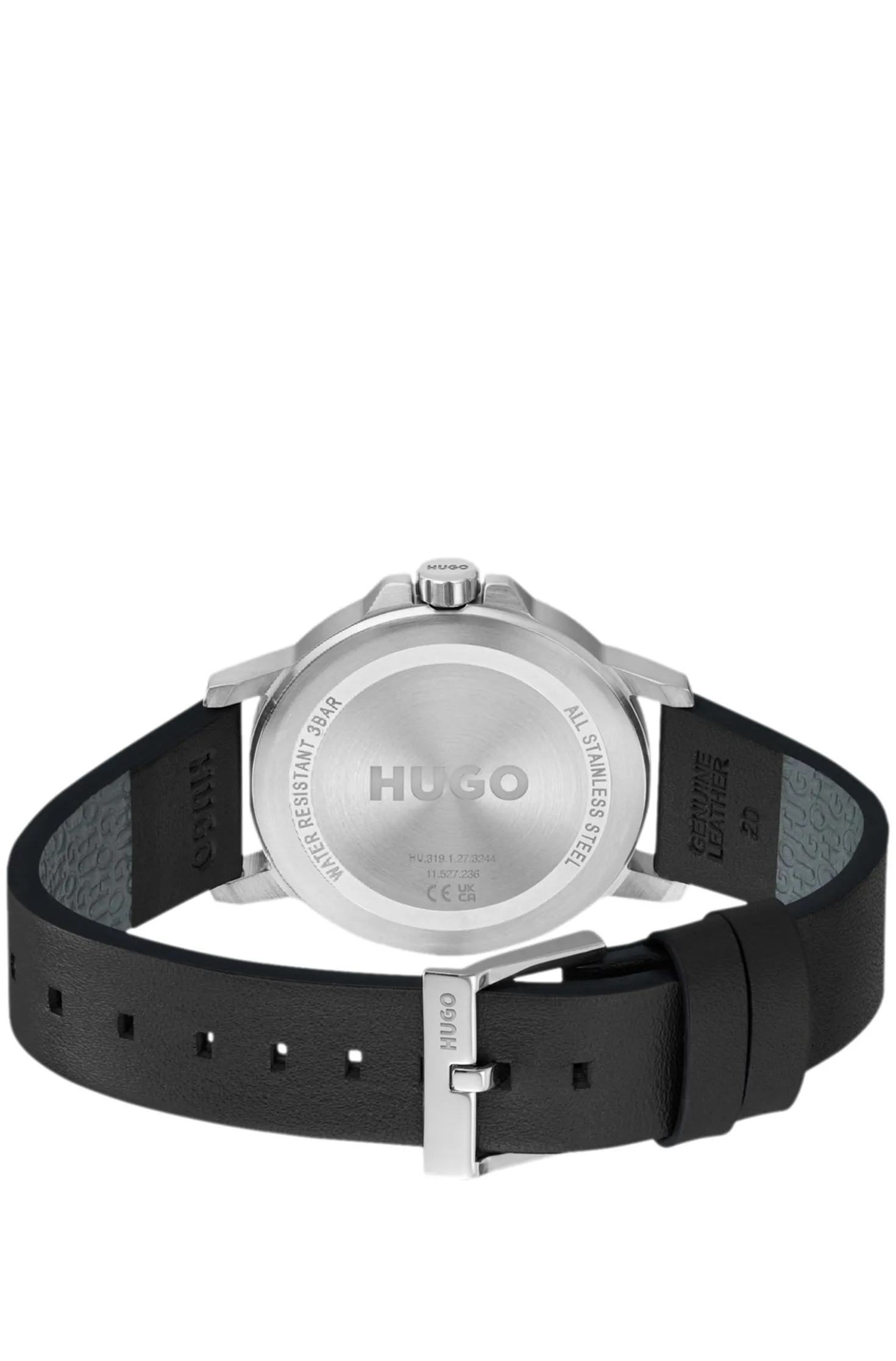 Black-dial watch with leather strap