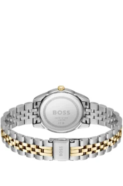 Black-dial watch with two-tone bracelet