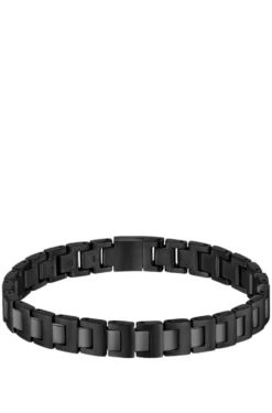 Black-plated link cuff with logo closure