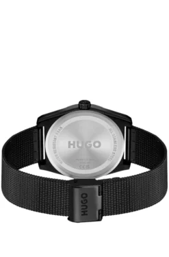 Black-plated watch with tonal mesh bracelet